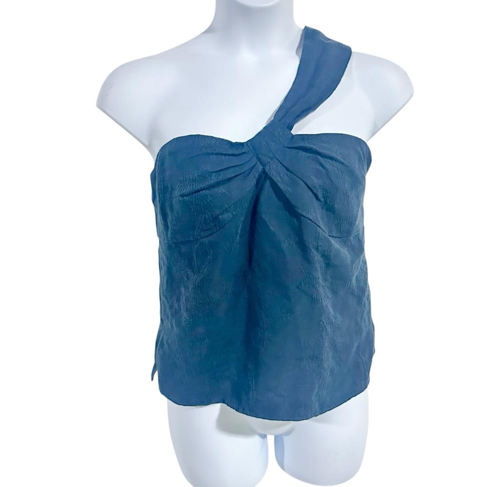 Veronica Beard Belinda Ink Navy Jacquard Knotted One Shoulder Top Size 12